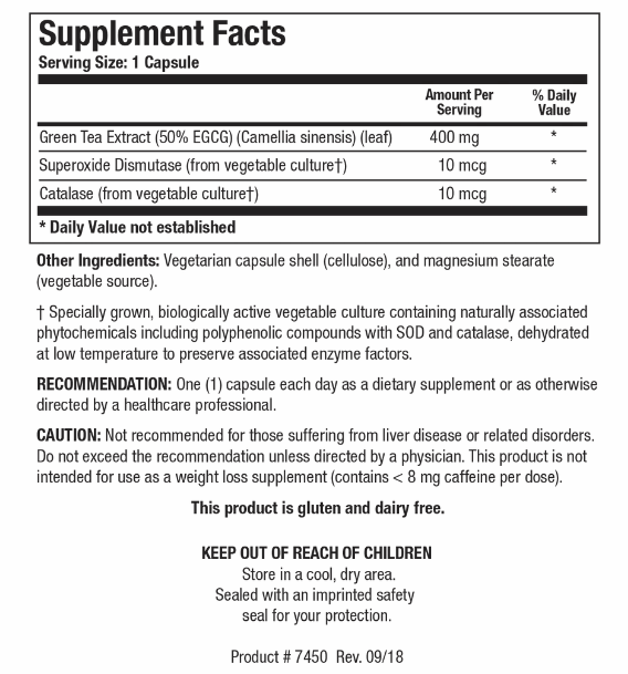 EGCG-200mg (Biotics Research) Supplement Facts