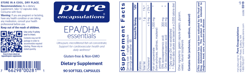 EPA/DHA Essentials (Pure Encapsulations) 90ct Label
