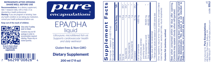 EPA/DHA liquid 200 mL (Pure Encapsulations) Label