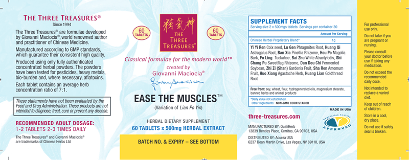Ease the Muscles (Three Treasures) Label