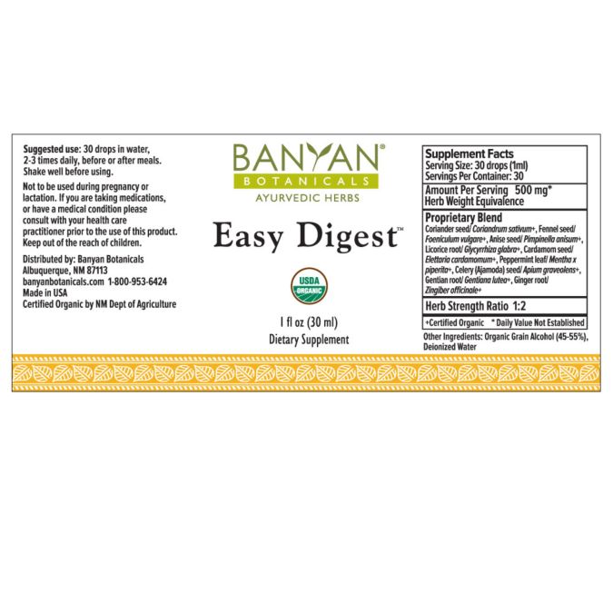Easy Digest Organic (Banyan Botanicals) Label