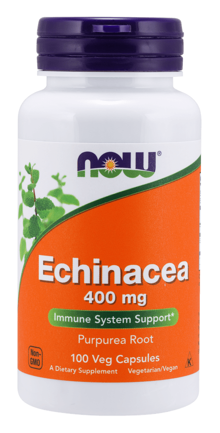 Echinacea Root 400 mg 100 Veg Capsules (NOW) Front