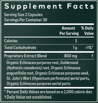 Echinacea Goldenseal (Gaia Herbs) supplement facts