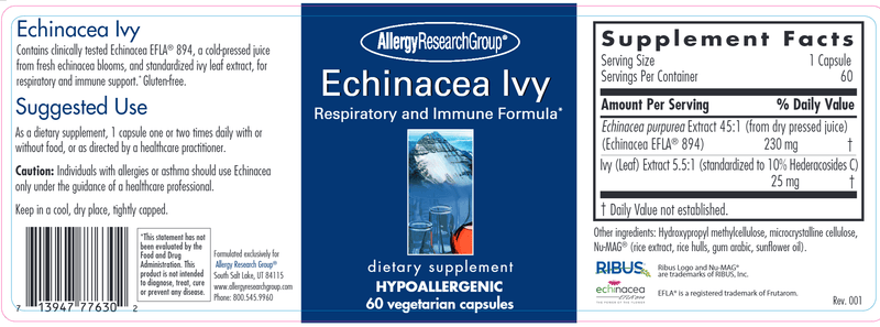 Echinacea Ivy (Allergy Research Group) label