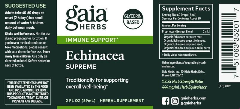 Echinacea Supreme, Glycerin Based (Gaia Herbs) 2oz Label
