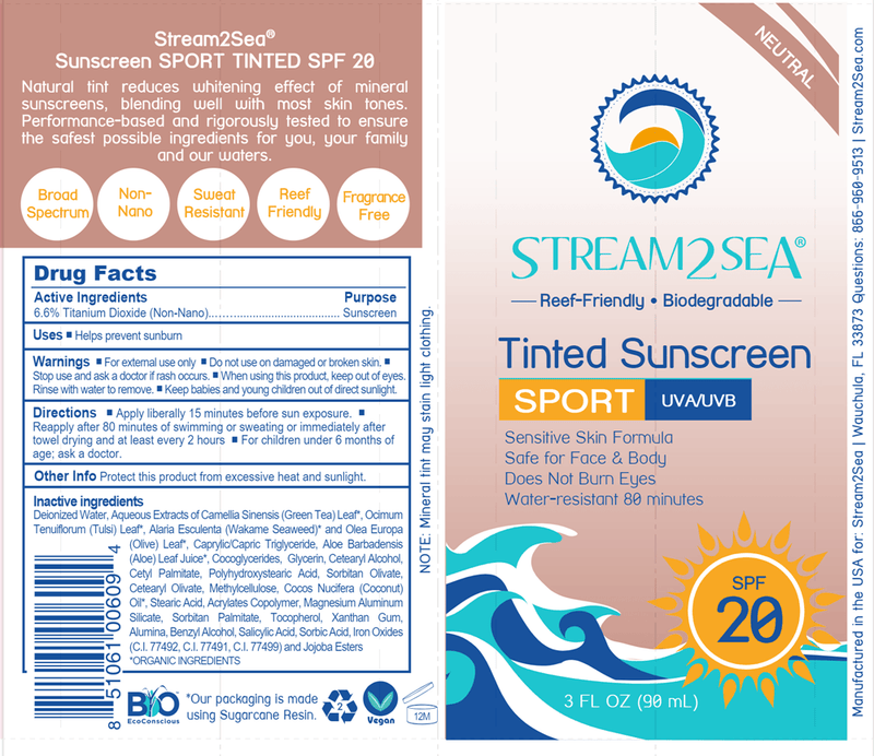 Eco-Tinted Sunscreen SPF 20 (Stream2Sea) Label