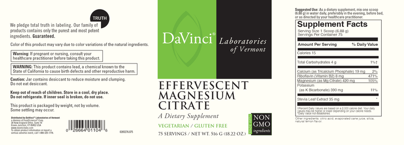 Effervescent Magnesium Citrate DaVinci Labs Label