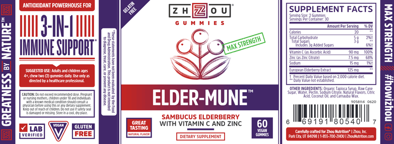 Elder-Mune Elderberry (ZHOU Nutrition) Label