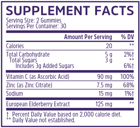 Elder-Mune Elderberry (ZHOU Nutrition) Supplement Facts
