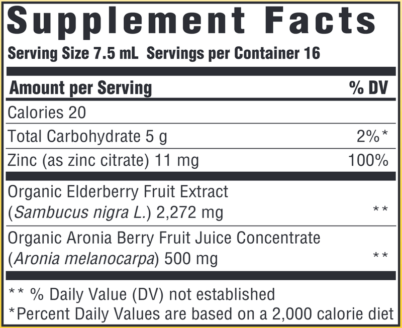 Elderberry Zinc Immune Syrup (MegaFood) 4 oz Supplement Facts