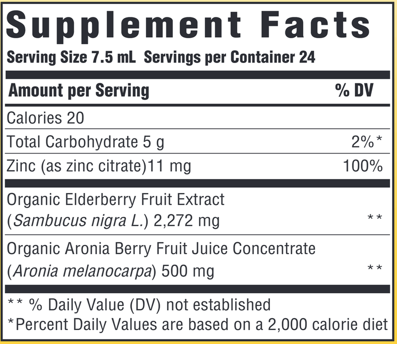 Elderberry Zinc Immune Syrup (MegaFood) 6 oz Supplement Facts