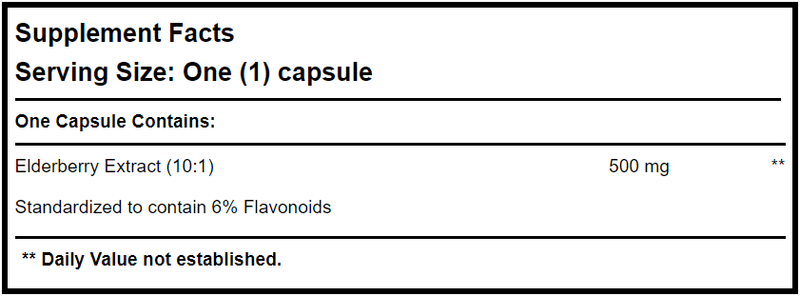 Elderberry Extract Progena Supplement Facts
