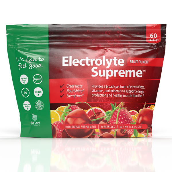 Electrolyte Supreme Fruit Punch packets (Jigsaw Health) Front