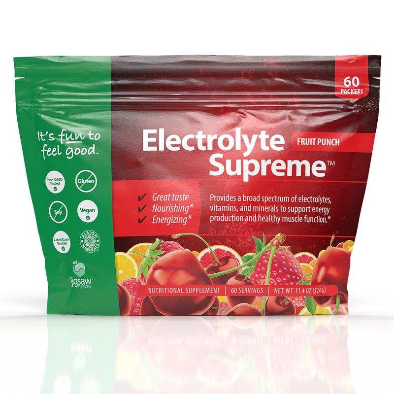 Electrolyte Supreme Fruit Punch packets (Jigsaw Health) Front