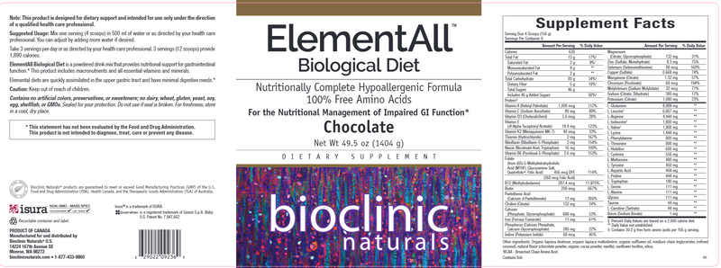 ElementalAll Diet (Bioclinic Naturals) Lemonade Label