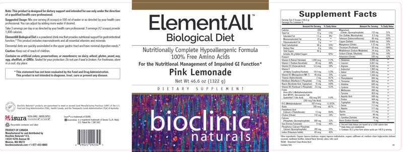 ElementalAll Diet (Bioclinic Naturals) Chocolate Label