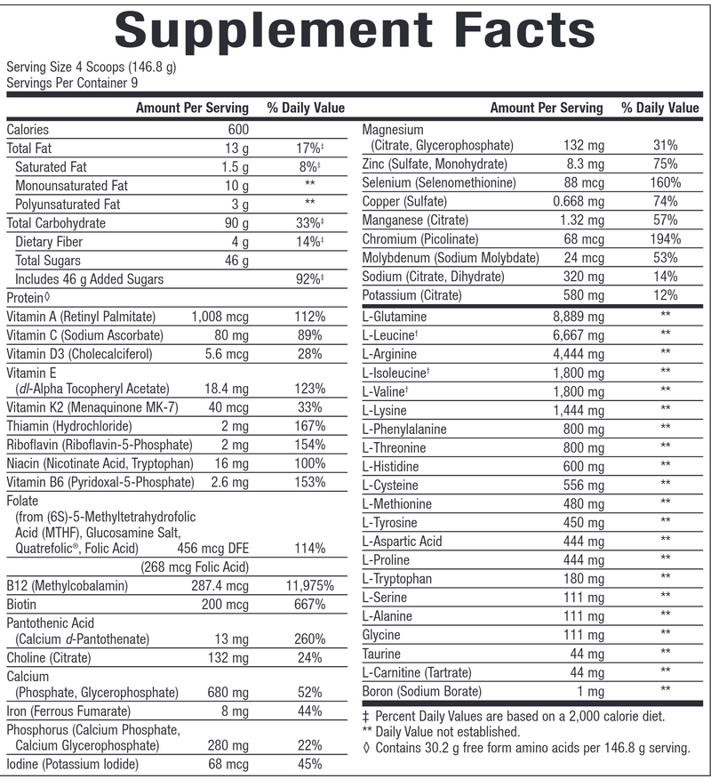 ElementalAll Diet (Bioclinic Naturals) Lemonade Supplement Facts