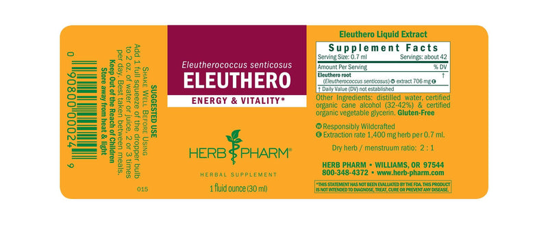 Eleuthero/Eleutherococcus senticosus (Herb Pharm) Label