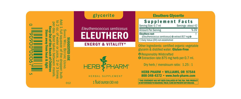 Eleuthero Glycerite (Herb Pharm) Label