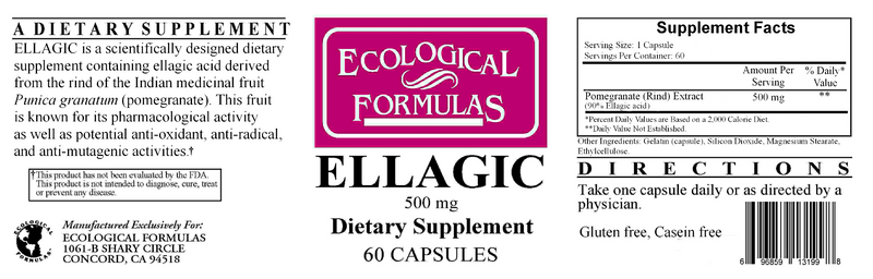 Ellagic 500 mg (Ecological Formulas) Label