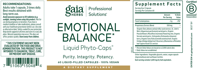 Emotional Balance (Gaia Herbs Professional Solutions) label