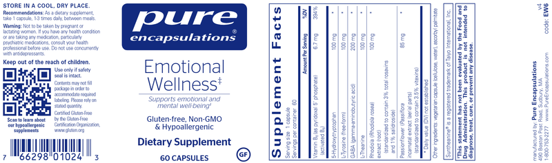 Emotional Wellness 60 Caps (Pure Encapsulations) Label