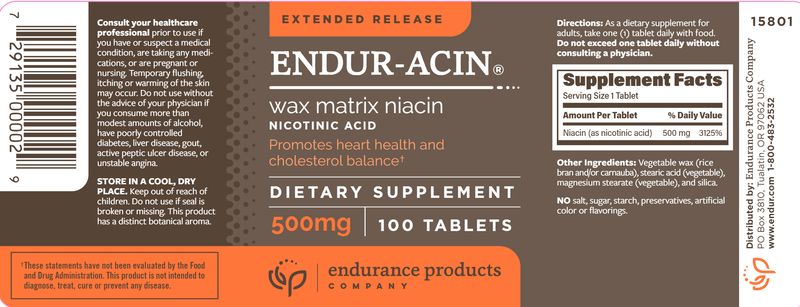 Endur-acin 500 mg (Endurance Product Company) Label