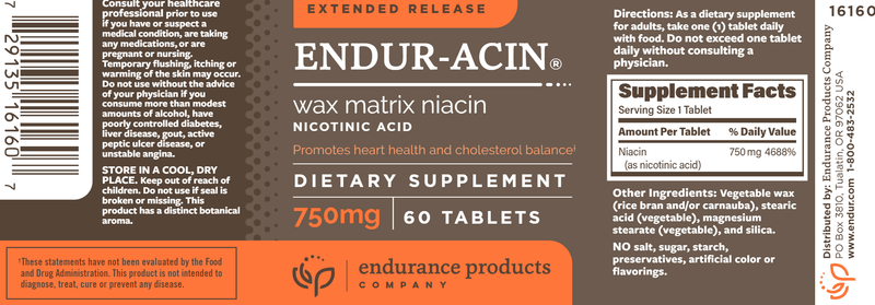 Endur-acin 750 mg (Endurance Product Company) Label