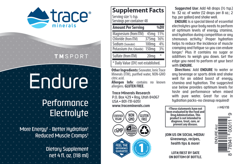 Endure Trace Minerals Research label