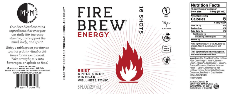Energy Blend Beet Apple Cider (Fire Brew) Label