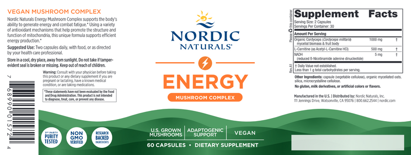 Energy Mushroom Complex with NADH (Nordic Naturals) Label