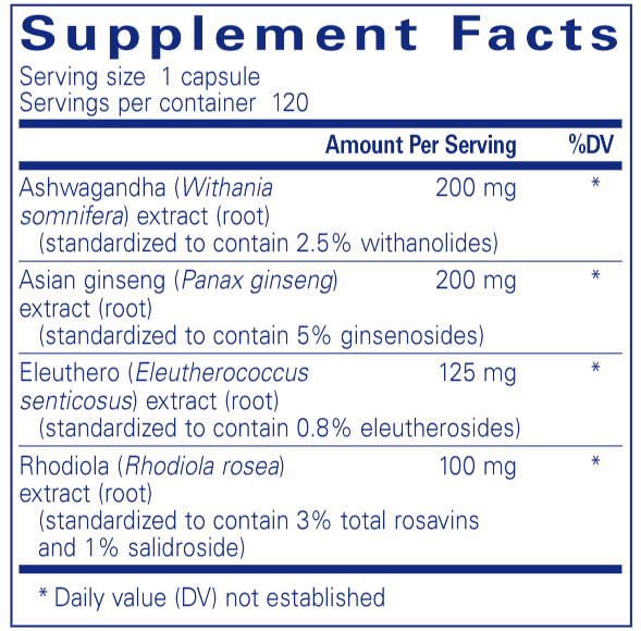 Energy Xtra - IMPROVED 120 Caps (Pure Encapsulations) Supplement Facts