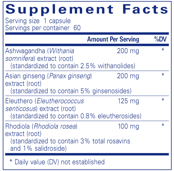 Energy Xtra - IMPROVED 60 Caps (Pure Encapsulations) Supplement Facts