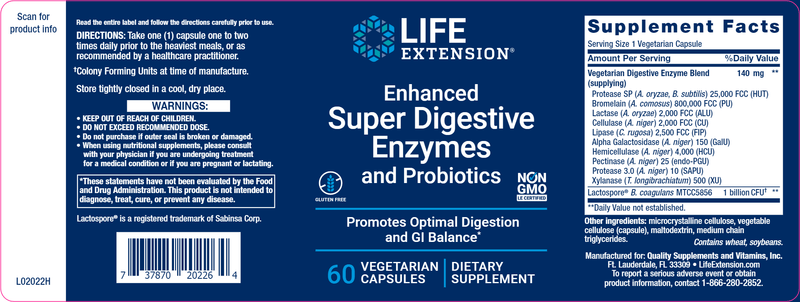 Enhanced Super Digestive Enzymes and Probiotics (Life Extension) Label