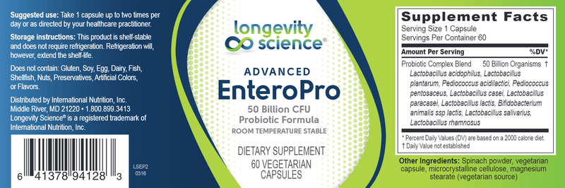 EnteroPro (Longevity Science) Label