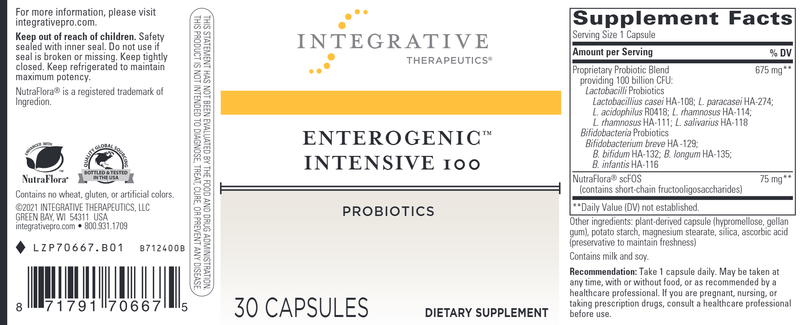 Enterogenic Intensive 100 Probiotic (Integrative Therapeutics) Label