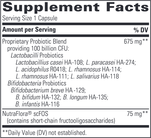 Enterogenic Intensive 100 Probiotic (Integrative Therapeutics) supplement facts