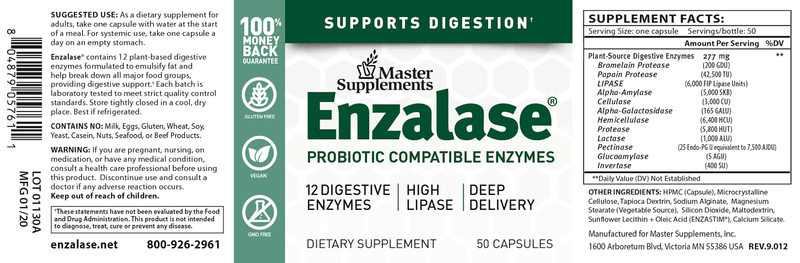 Enzalase Master Supplements Label