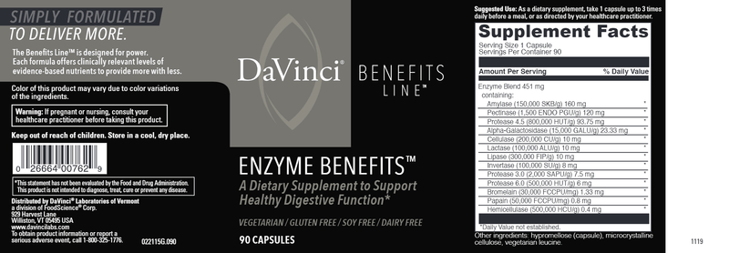 Enzyme Benefits (DaVinci Labs) Label