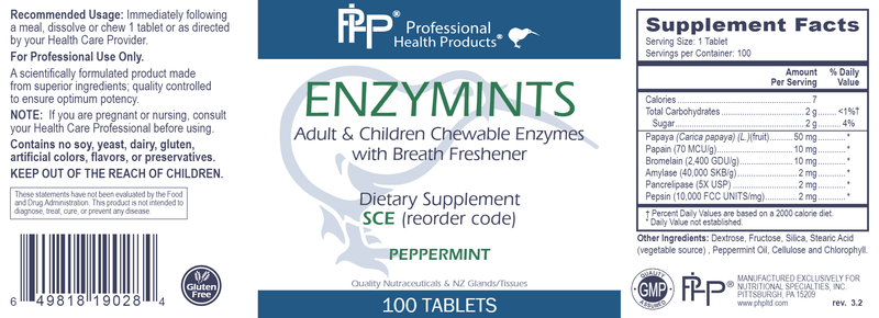 Enzymints Professional Health Products Label
