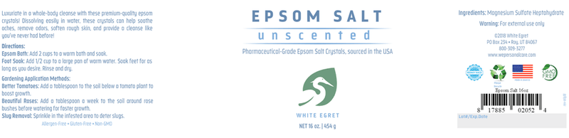 Epsom Salt Pharmaceutical Grade (White Egret) Label
