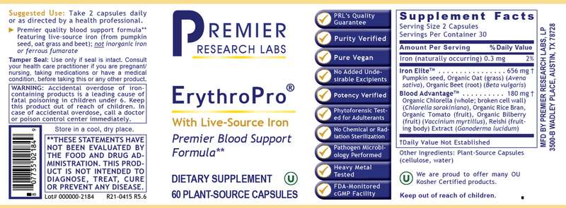 ErythroPro (Premier Research Labs) Label
