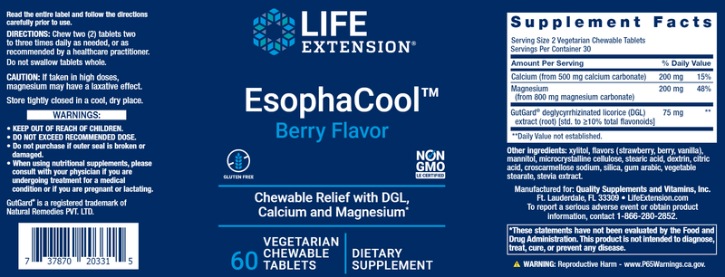 EsophaCool (Life Extension) Label