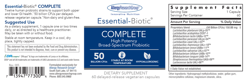 Essential-Biotic® COMPLETE (Allergy Research Group) label