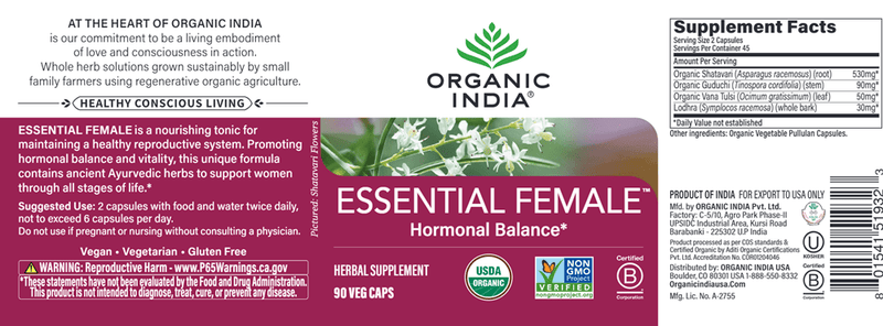 Essential Female (Organic India) Label