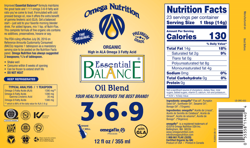 Essential Balance Oil Blend (Omega Nutrition) 12oz Label