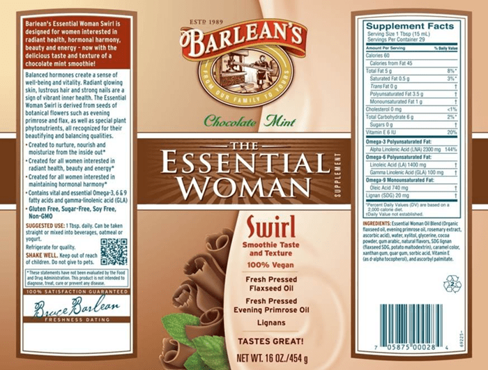 Essential Woman Chocolate Mint (Barlean's Organic Oils) Label