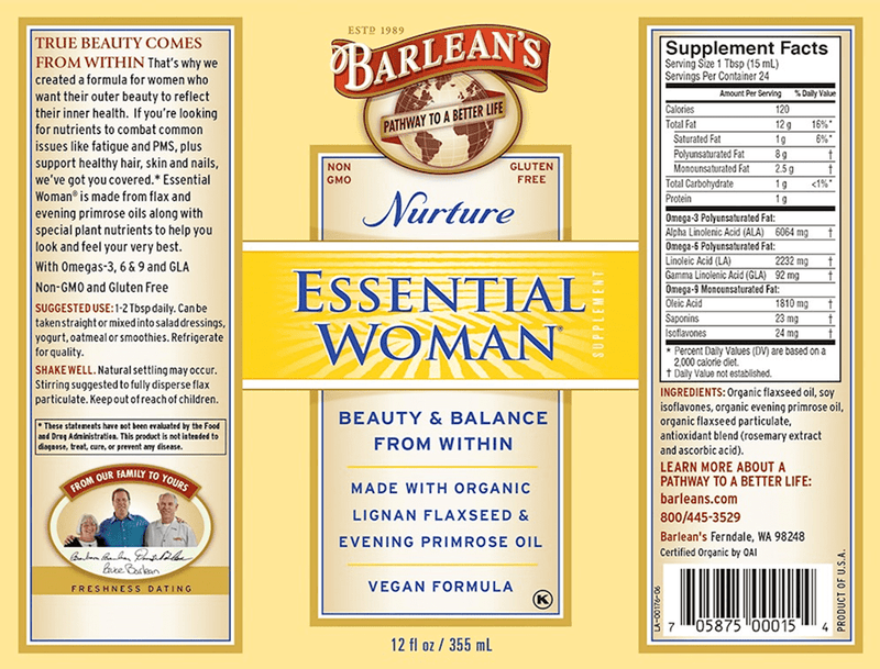 Essential Woman (Barlean's Organic Oils) Label