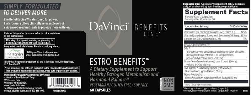 Estro Benefits (DaVinci Labs) Label