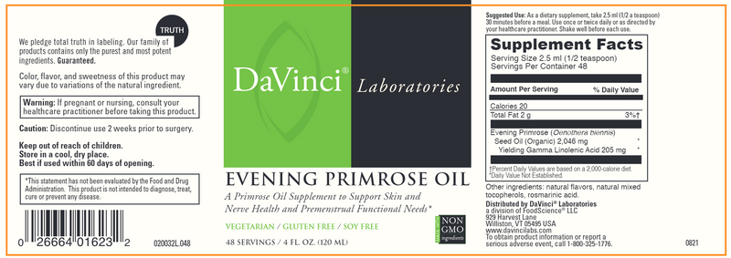 Evening Primrose Oil DaVinci Labs Label